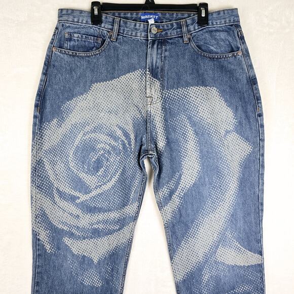 Chinatown Market Rose Parade Floral Straight Leg Jeans XL 36x30 Streetwear - Picture 3 of 14